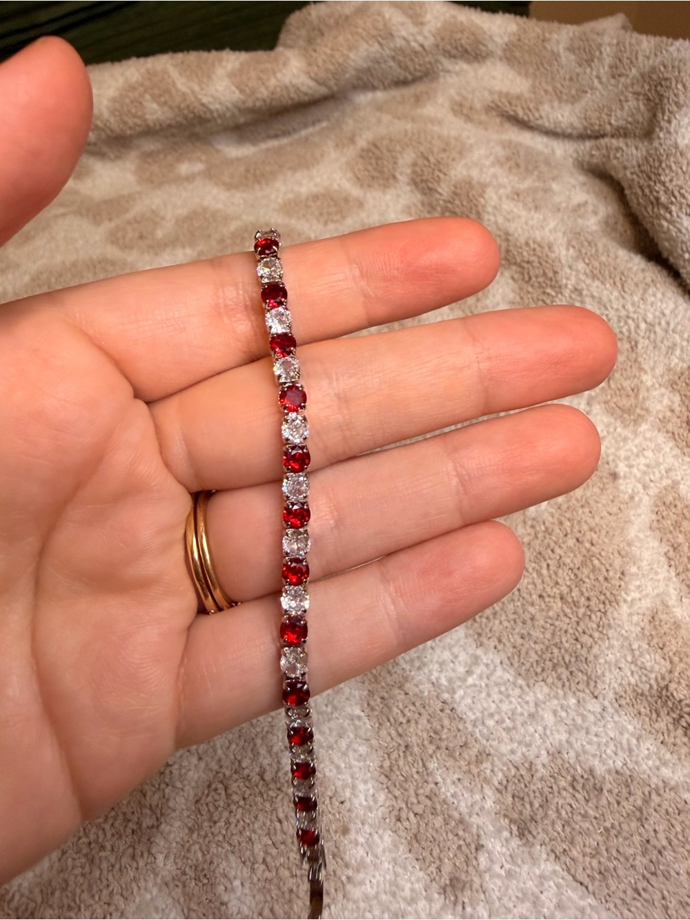 Red and White Stone Tennis Bracelet